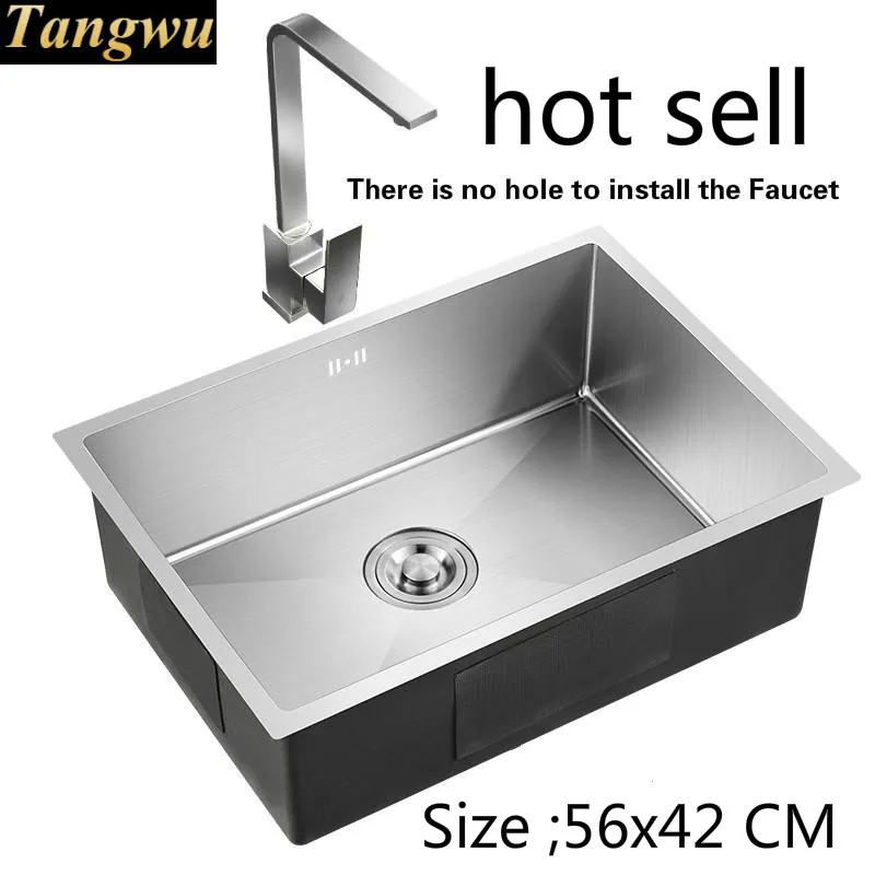 

Free shipping Ordinary kitchen manual sink single trough food grade stainless steel hot sell 56x42 CM