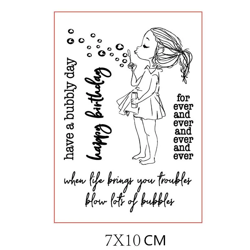 Lovely Blowing Bubbles Little Girl Some Sentences and Words Transparent Clear Stamps for DIY Scrapbooking Cards Crafts 2019 New