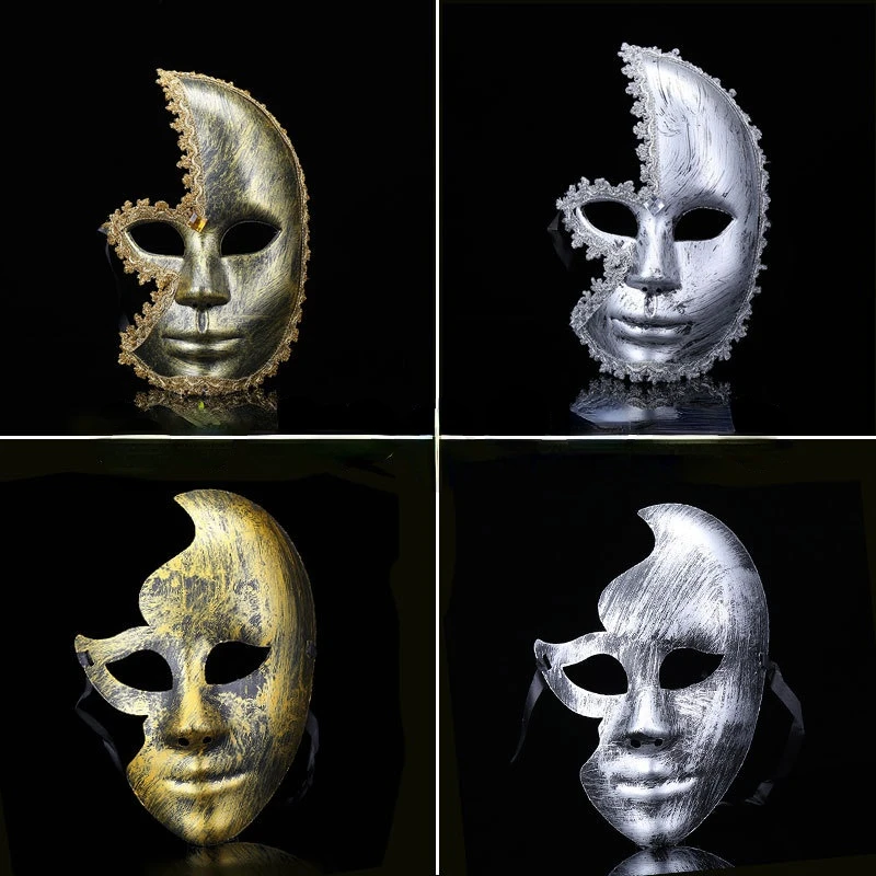 12pcs Adult Men  Mask Masquerade Ball Venice Party Antique Gold Silver Rhinestone Half Face Mysterious Props Wedding Festival