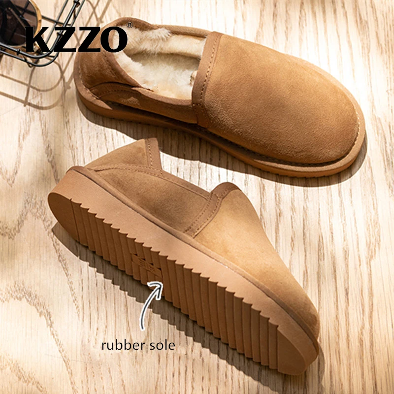 KZZO New Sheepskin Leather Women Snow Boots Natural Wool Lined Winter Warm Lazy Shoes Australian Classic Flat Casual Mini Boots