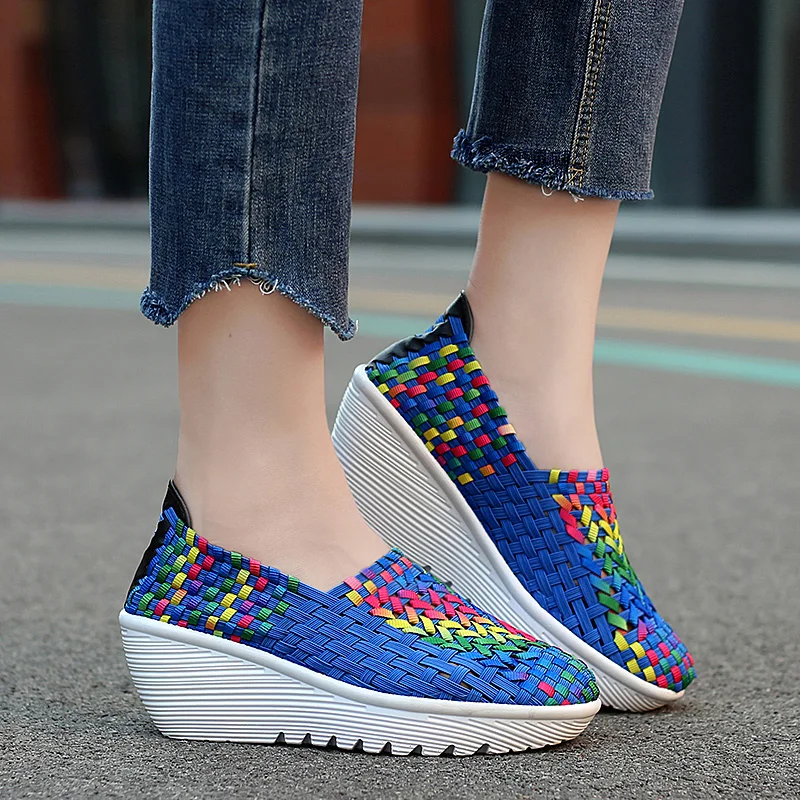 New Women Sneakers Summer Casual Shoes Woven Flat Platform Women\'s Shoes Breath Loafers Lady Footwear Soft Zapatos Plus Size 42