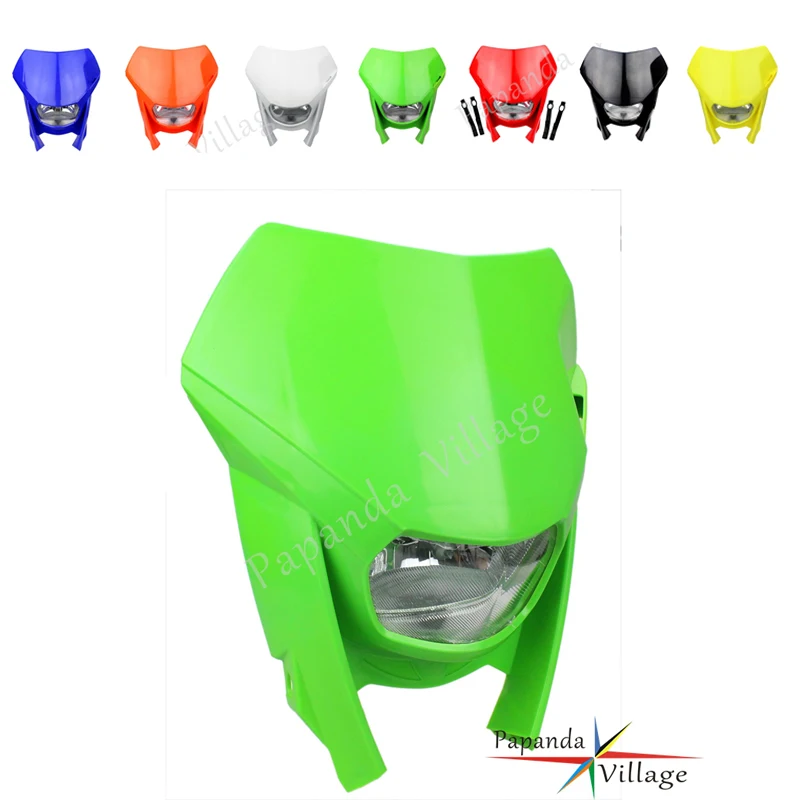 Green H4 12V Hi/ Lo Beam Motocross Headlight Head lamp Mask Dual Sport for Kawasaki KX KLX KXF 65 85 100 250 450 F 110 140 F 650