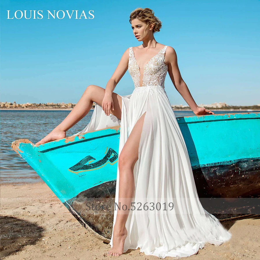 

Louis Novias palace dream new design hot sale Sexy soft satin paste flower dew back lace Wedding Gowns Vestido De Noiva