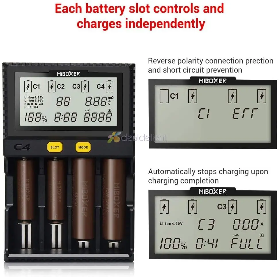 C4 Miboxer Battery Charger Smart 4 LCD Slots for 10340 10440 AA AAA 14500 18650 26650 Battery Charger Universal Charger