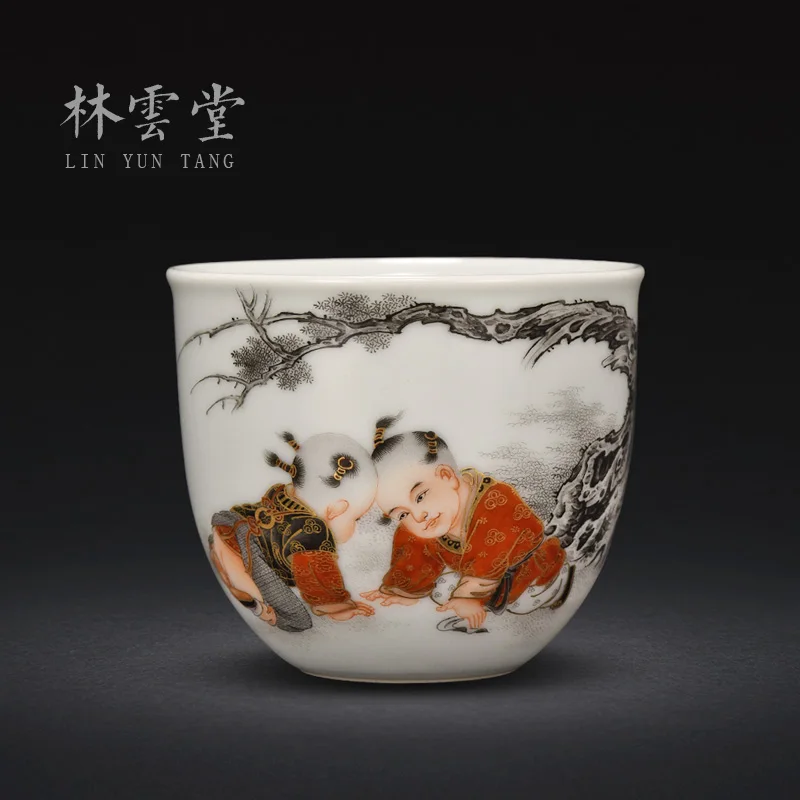 Lin Yuntang's hand-painted ink, alum and red gold baby play master cup single cup Jingdezhen ceramic tea cup