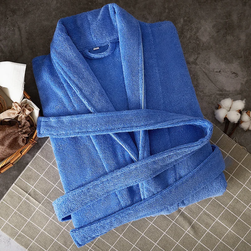 Winter Solid Color Thick Bathrobe Men 100% Cotton Long Towel Fleece Lovers Bathrobe Soft Hotel Robe Ladies Casual Homewear