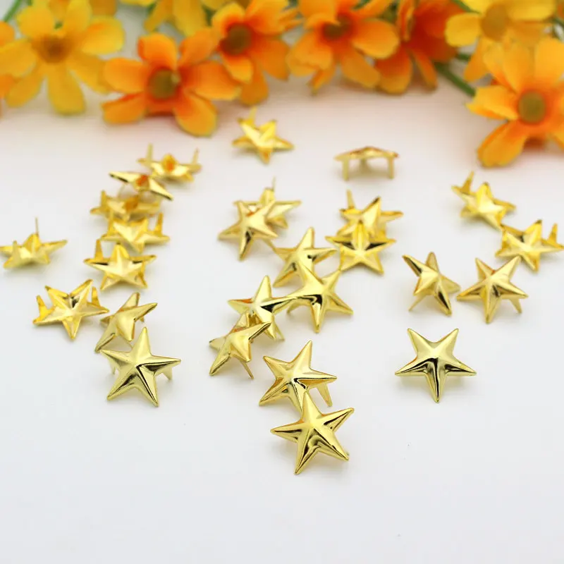 100Pcs/lot 15mm Gold Plated Star Studs Rivet Spike Nickel Punk Bag Belt Leather craft Bracelets shoes Clothes