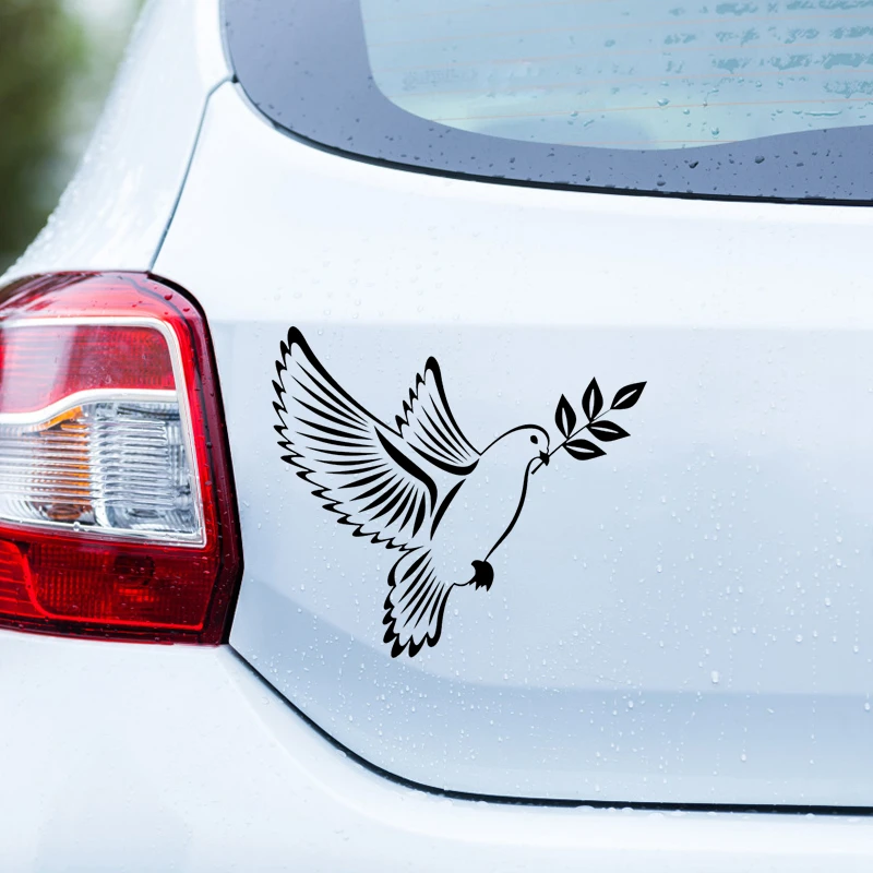 S51240# Black Transparent Car Stickers Vinyl Decal Dove of Peace with Olive Branch Motorcycle Decorative Accessories Creative