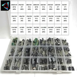 6.3V1500UF-450VUF 424Pcs/Lot 1UF-1500UF 24Values Aluminum Electrolytic Capacitors 6.3-450V Mix Assorted Kit And Storage Box