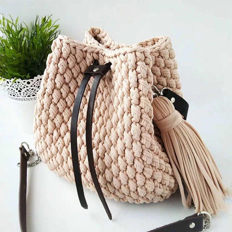 Handmade Purse Making Accessories PU Leather Bag Bottom Knitting Crochet Bags DIY Drawstring Crochet Bucket Bag 3 Packs Set