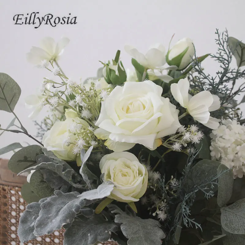 EillyRosia-ramo de Novia verde y blanco, para Novia, dama de honor Artificial, con flores de Boda, Ramos de Novia