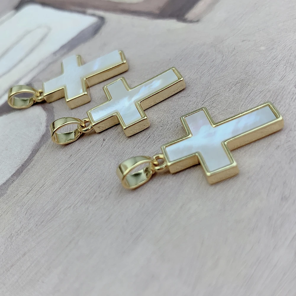 Natural White Mother of Pearl Shell Classic Cross Pendants Charms For DIY Jewelry Making Necklace Bracelet Women Accessories