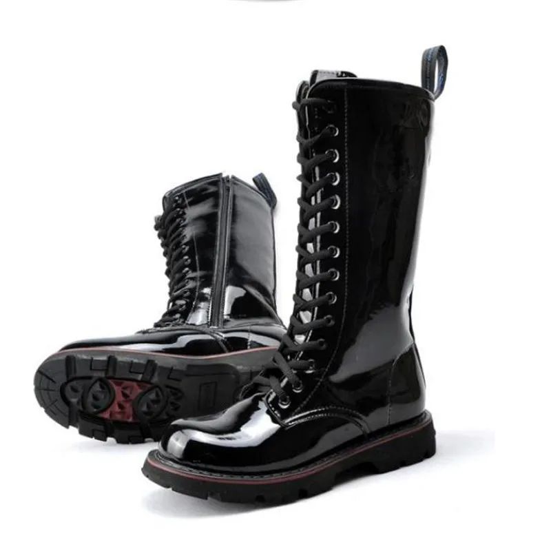 Mens Over Knee High Boots light Leather  Long Waterproof Snowboots Equestrian Motocycle Patent leather punk cowboy boots