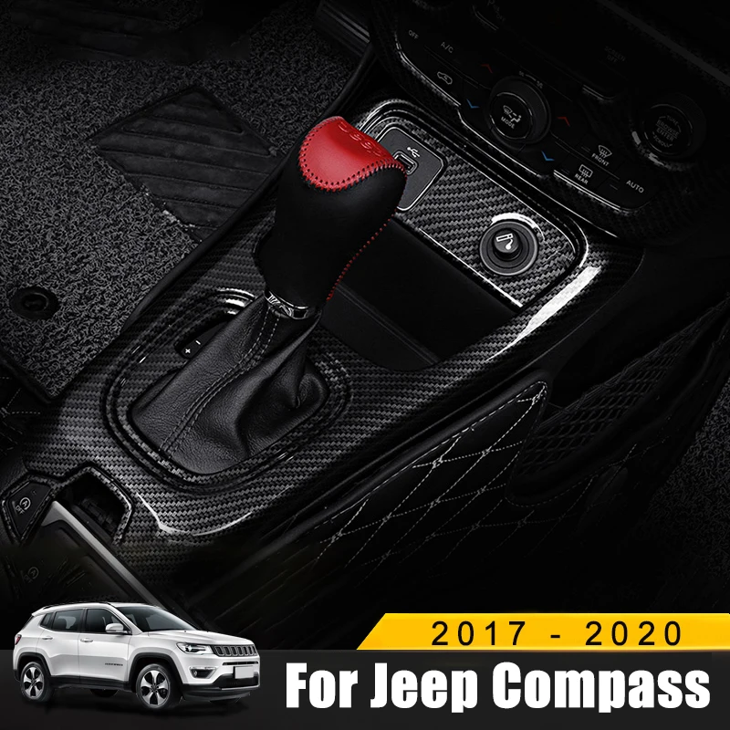 

ABS Chrome Carbon Gear Box Shift Cover Gear Shift Knob Trim Decoration Stickers For Jeep Compass 2017 2018 2019 2020 Accessories