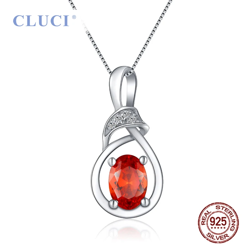 CLUCI Silver 925 Red Oval Pendant Gift for Women Valentine Day Sterling Silver Charms Pendant DP008SB