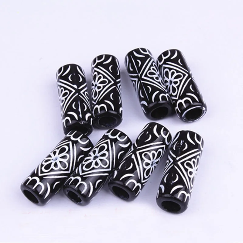 10 Pcs Black Acrylic Viking Hair Braid Dread Beard Dreadlock Beads Cuffs Hole White Gold Flower Carved Flower Hair Accessories