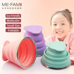 ME.FAM New Mini 150ml Silicone Folding Cup Stainless Steel Mouth With Dustproof Cover Outdoor Collapsible Travel Child Water Cup