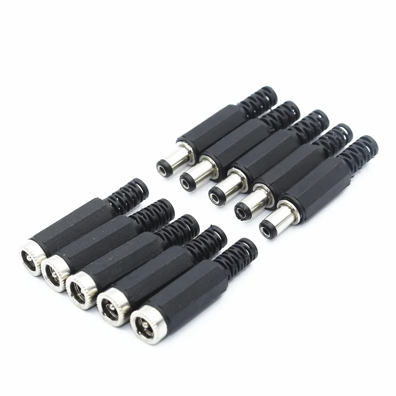 10PCS DC Power Jack Plugs Male / Female Socket Adapter Connectors 2.1mm x 5.5mm For DIY Projects