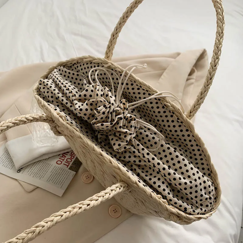 Summer Straw Beach Bag Handmade Woven Women Shoulder Bags Rattan Bags Bohemian Casual Woven Shoulder Totes Handbag Big Capacity