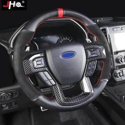 JHO REAL Carbon Steering Wheel Frame Overlay Cover Trim For Ford F150 2017-2019 Raptor 2018 XLTLimited 2016 Car Accessories 2020