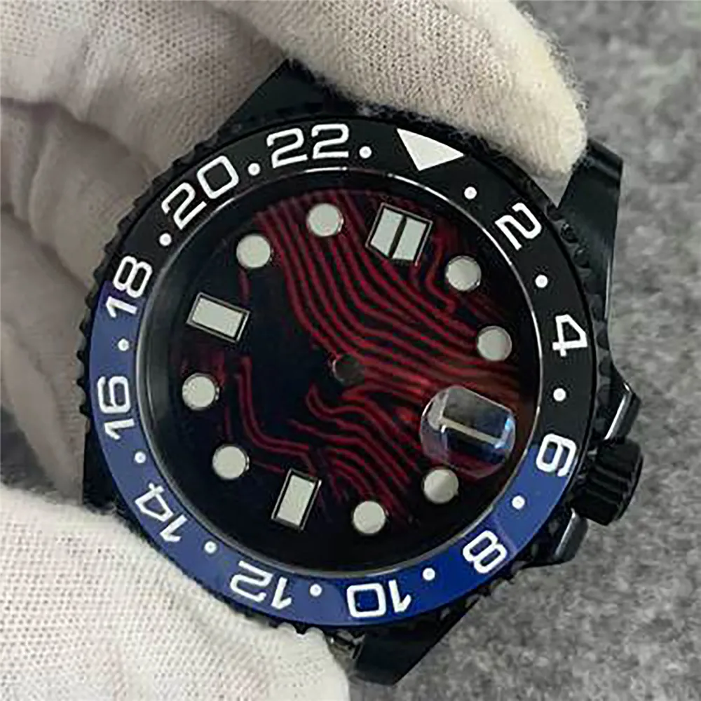 Ersatz Schwarz Uhr Shell 40mm Abdeckung Keramik Lünette Vergrößerungs Sapphire Glas DIY Uhr Reparatur Teile Für NH35 Bewegung