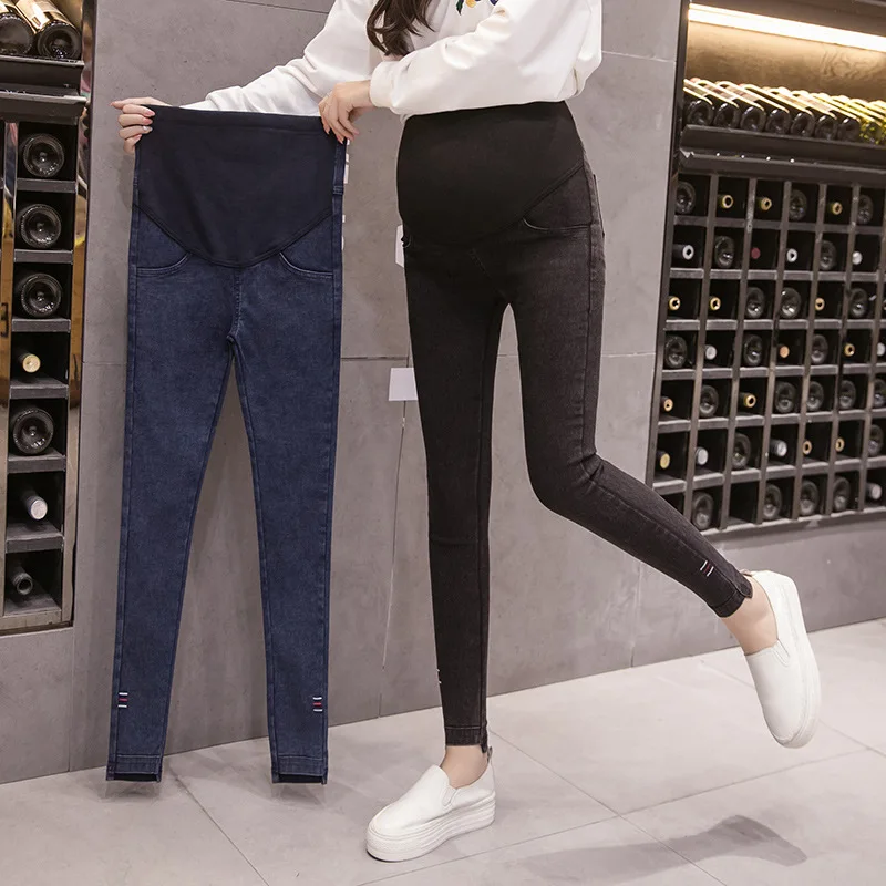 Celana Denim Kehamilan untuk Wanita Hamil Jeans Baju Hamil Pinggang Elastis Ketat Ketat Legging Gravida Celana Panjang