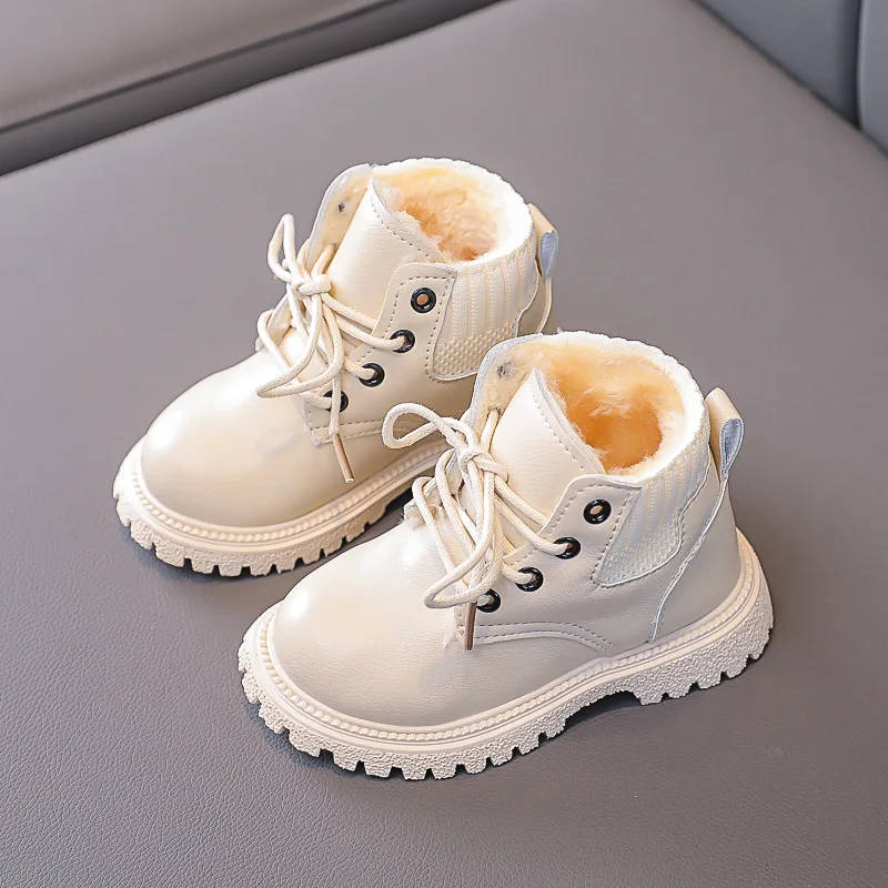 New Children\'s Cotton Shoes Winter Fashion Boys Warm Boots Lace Up Girls Snow Boots Waterproof Kids School Shoes G233