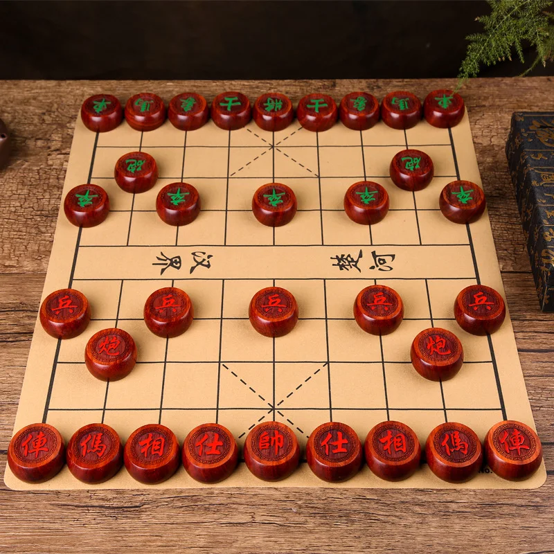 Chinese Chess Set Solid Wooden Pieces Chessman Portable Travel Family Board Game Set for Kid Adult Chess Gift Puzzle Toy