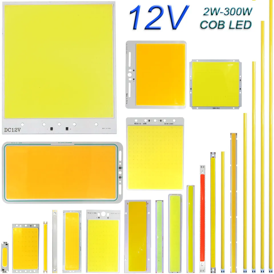 DC 12V COB Bulb LED Chip Panel Light 2W-300W All Size COB Module Warm Natural Cold White Red Green Blue Color LED Lamp for DIY