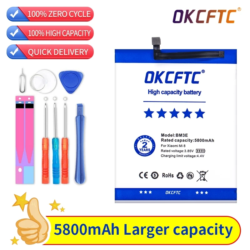 

Original Phone Battery BM3E for Xiaomi Mi 8 Mi8 M8 Real 5800mAh High Quality Replacement Battery