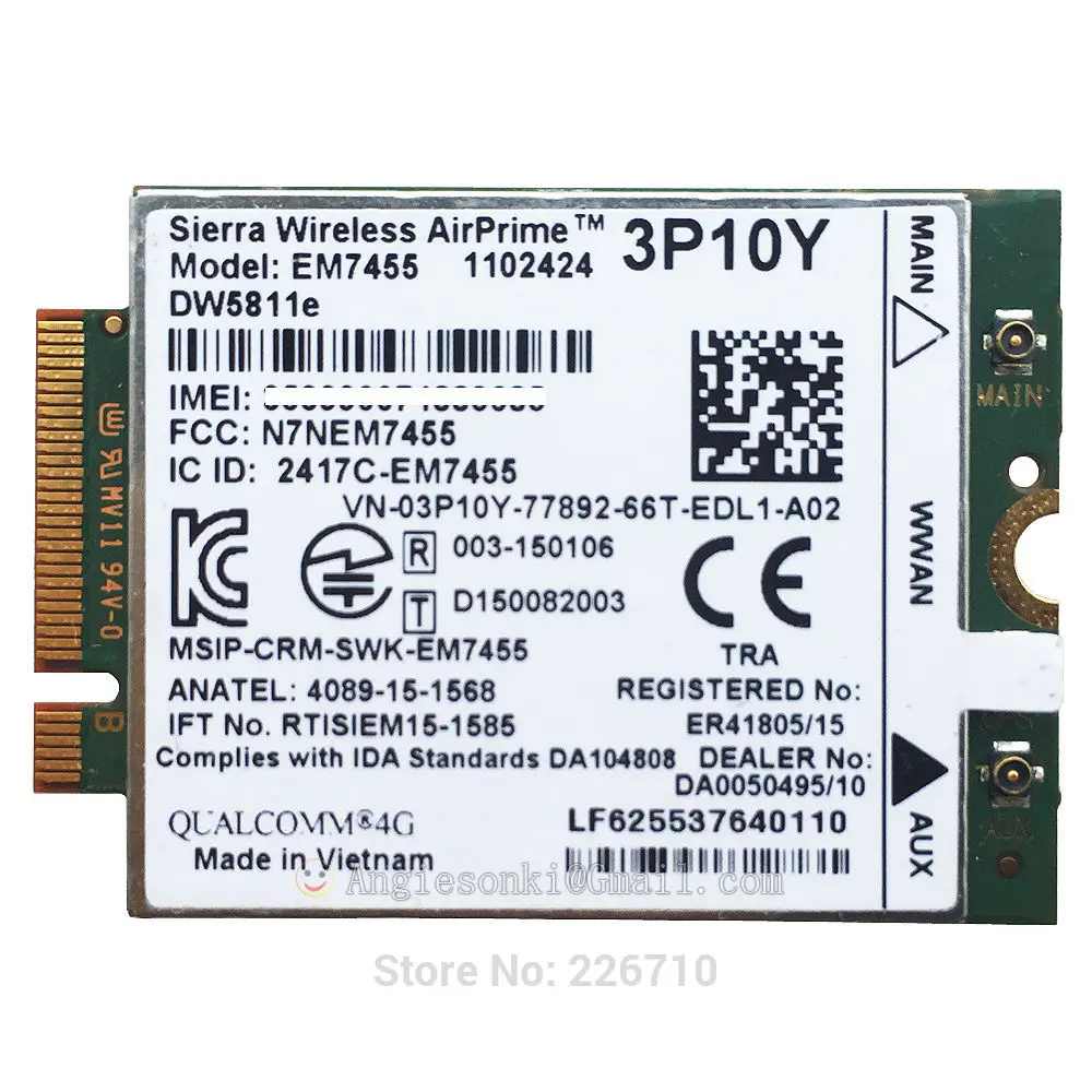 DW5811e 4G Wifi WWAN Card Module 3P10Y Sierra EM7455 Qualcomm Snapdragon X7 LTE for Dell Latitude Series Notebook laptop E5470