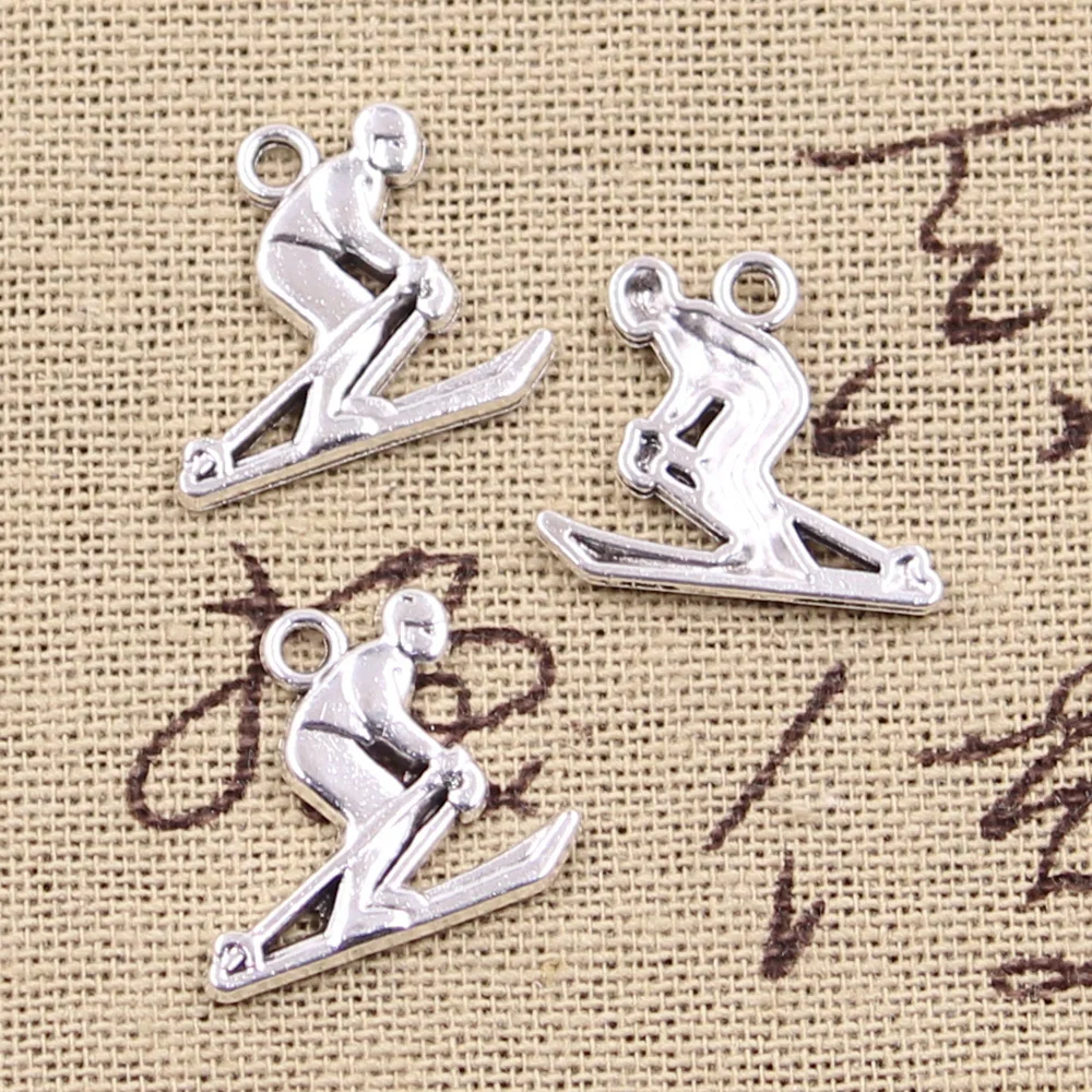 25pcs Charms Ski Sporter Skiing Player 17x19mm Antique Silver Color Pendants DIY Crafts Making Findings Handmade Tibetan Jewelry