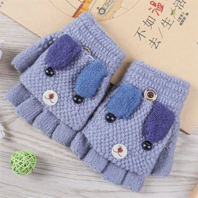 Children half refers to flip gloves knitting wool in winter to keep warm and lovely cartoon Korea dog 6-12 elementary student 68