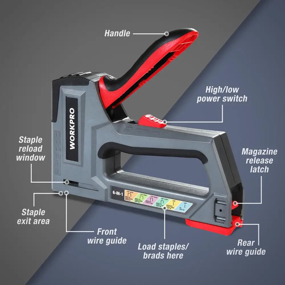Workpro Licht Duty Nail Gun 6-In-1 Nietpistool Handleiding Brad Nailer Bekleding Nietmachine Voor Decoratie En timmerwerk