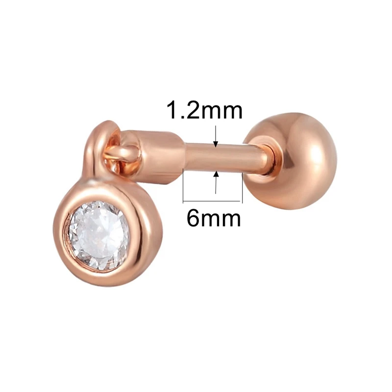 16G Rose Golden Zircon Stud Earring Stainless Steel Bars Moon Star Bow Knot Infinite Ear Cartilage Helix Tragus Piercing Jewelry image 2