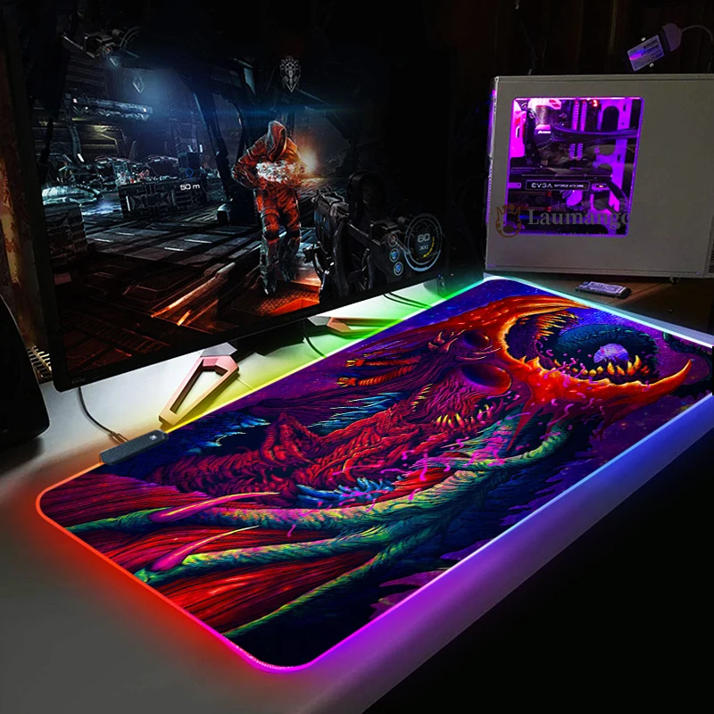 

CSGO Hyperbeast DIY Custom RGB Computer Gaming MousePad USB LED Extended Illuminated Keyboard PU Non-Slip Blanket Desk Mat