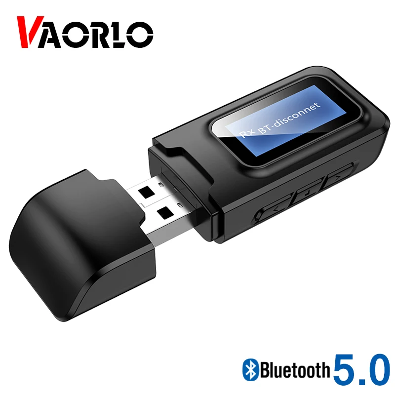 VAORLO transmisor-receptor Bluetooth con pantalla LCD, adaptador inalámbrico 3,5, 5,0 MM, AUX, estéreo, para PC, TV, auriculares de coche, 2 en 1