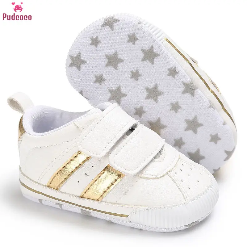 Newborn Infant Toddler Baby Boys Girls Shoes Crib Striped Soft Sole Hook Loop Prewalker Sneakers 0-18 Months