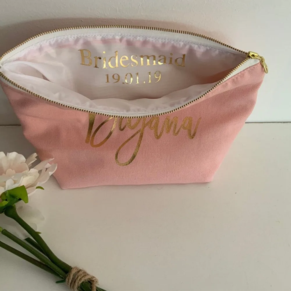 

Personalized Bachelorette party Cosmetic Bag Bridesmaid Cosmetic Bag , Bridesmaid Gift ,cutom Blush Pink MakeUp Bag ,