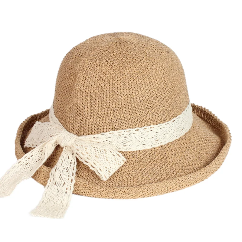 

Wholesale Fashion Summer lace bow thin breathable straw hat women sunshade beach Seaside fisherman caps