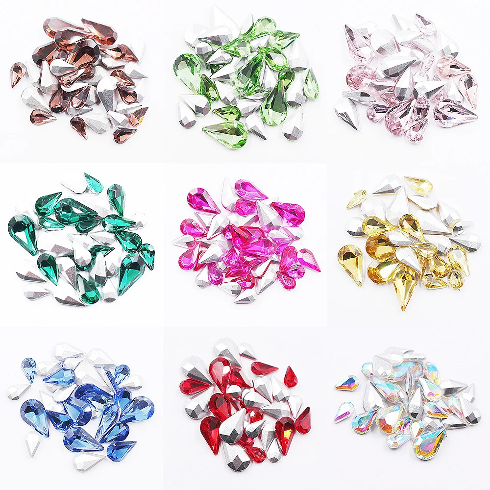 5X8mm-8x13mm Mix Größe Drop Pointback Glitter Kristalle Strass Perlen Zubehör Bekleidungs Steine Edelsteine Kleber Strass Dekorationen – Detail 1