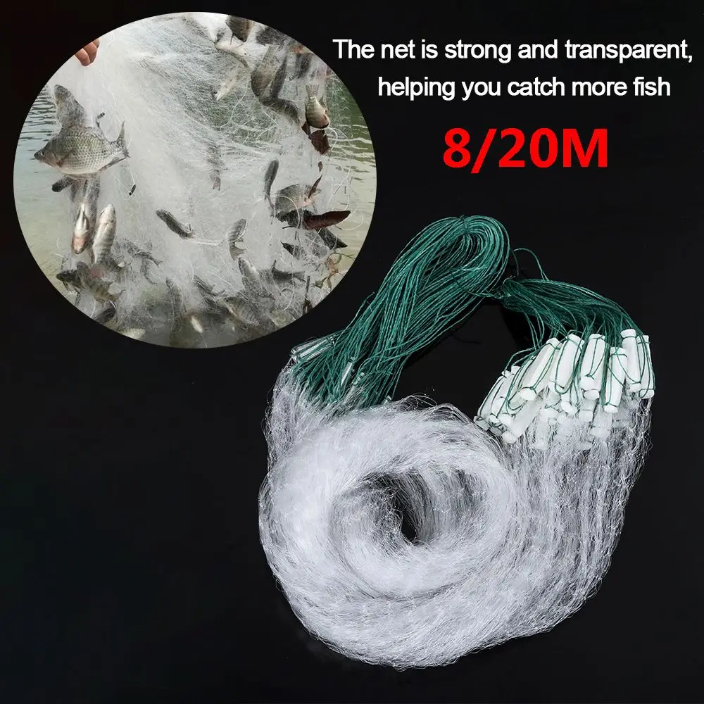 8M/20M Single Layer Monofilament Fishing Net Fish Gillnet with Float Trap for Outdoor Hobbies Fishingman Fishing Accessories