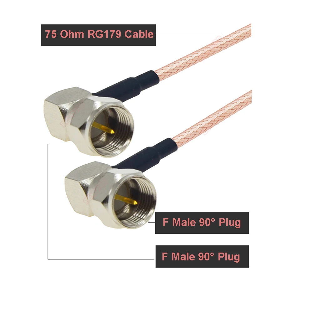 RG179 Cable F Male Right Angle 90° Plug to F Male 90° Plug 75 Ohm RF Coaxial Extension Pigtail for TV Set-top Box DIY Jumper