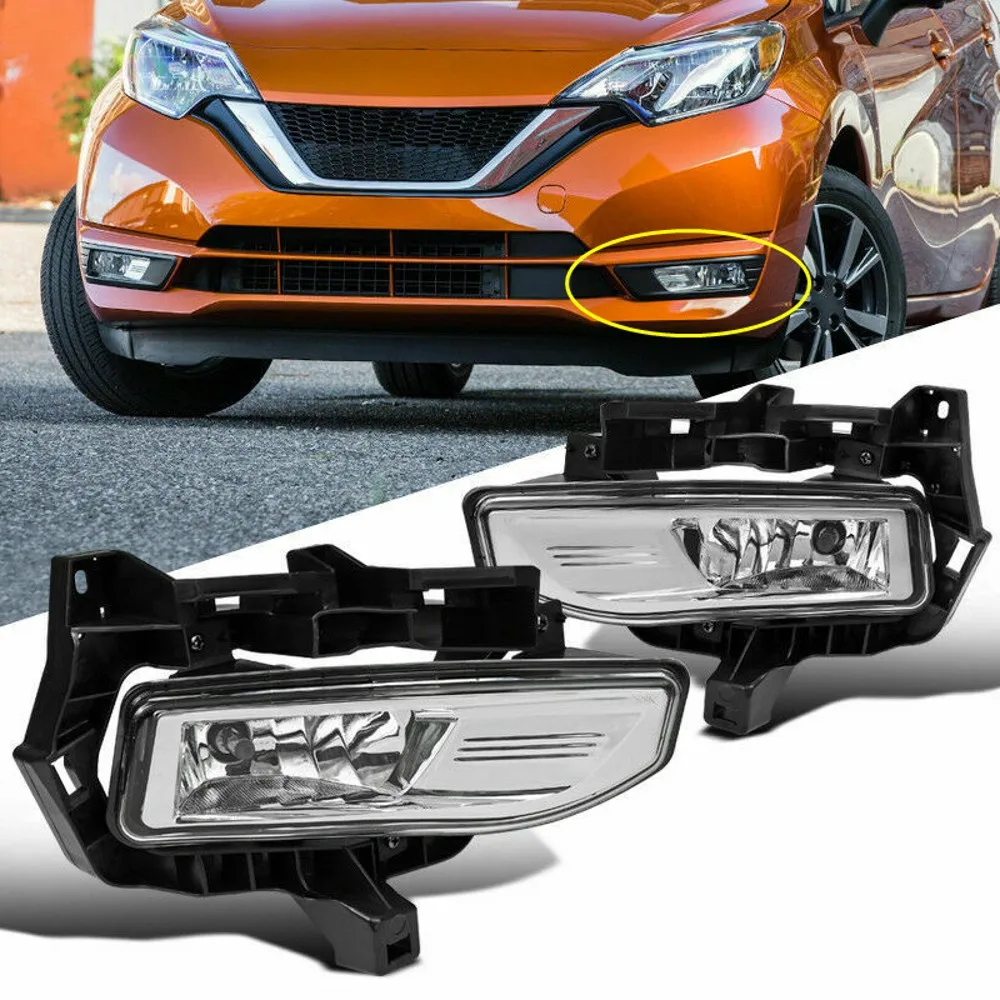 JanDeNing For Clear Fog light Front Lamps Full Kit W/ Harness  For Nissan Versa Note 2017-2019