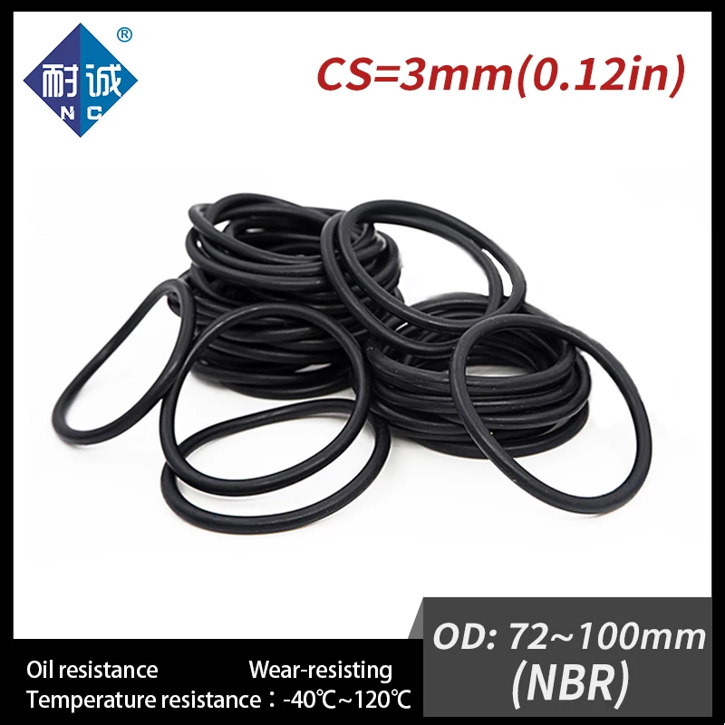 

5 шт./лот Нитриловое резиновое кольцо, черное кольцо NBR, толщина CS3mm OD72/75/80/85/90/95/100*3 мм, уплотнительное кольцо, прокладка, маслостойкая, водонепроницаемая