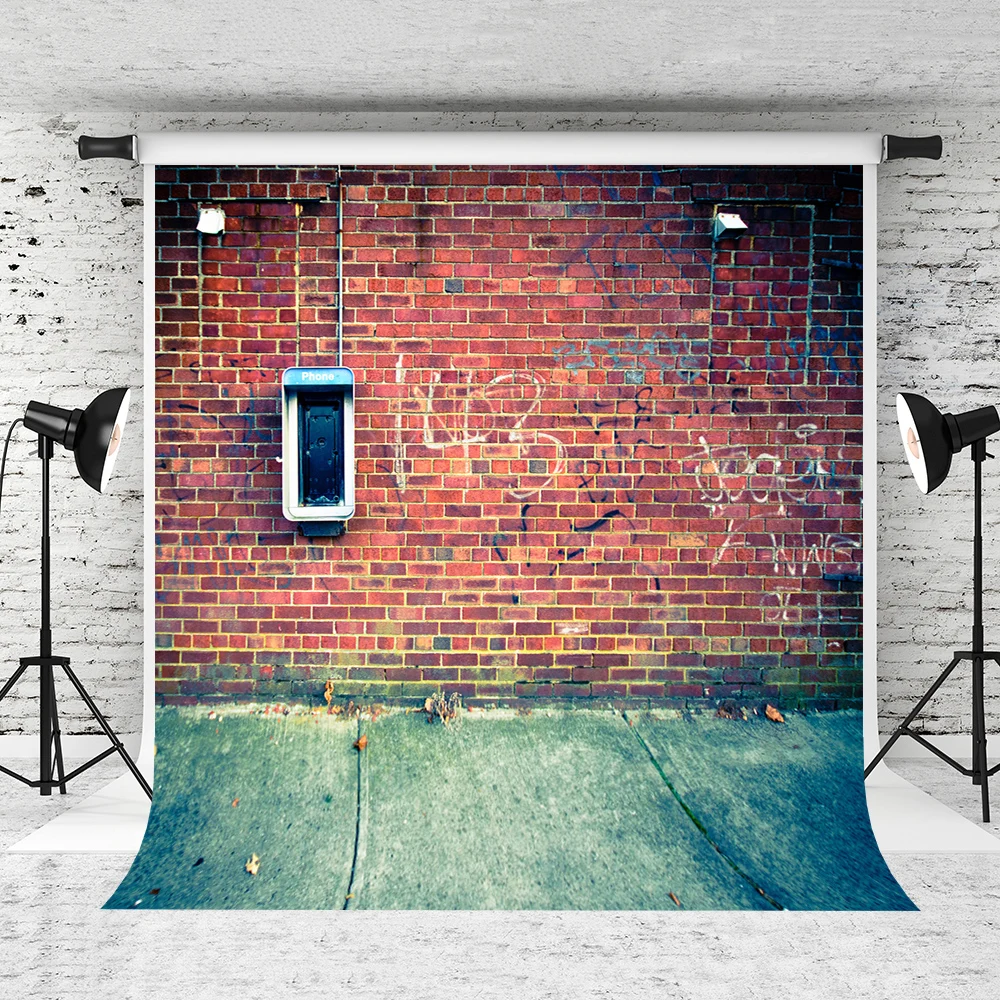 

VinylBDS 10X10FT Wedding Photography Backdrops Phone Graffiti Brick Wall Photo Backdrops Wooden Floor Background