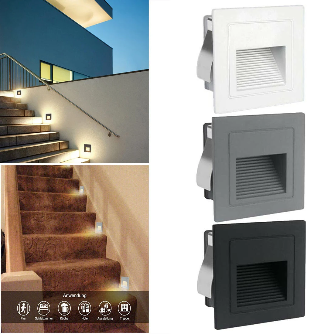 

3W Outdoor Wall Plinth Stair Step Light Corridor Corner Lamp Aluminum Recessed Footlight +Embedded Box Warm White Cool White