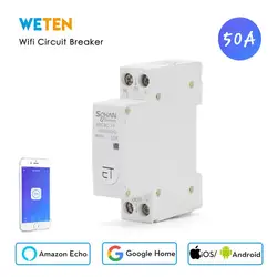 Din Rail Mini Wifi Circuit Breaker Wifi Relay Switch 1P 50A, eWeLink App, Work with Alexa Google Home