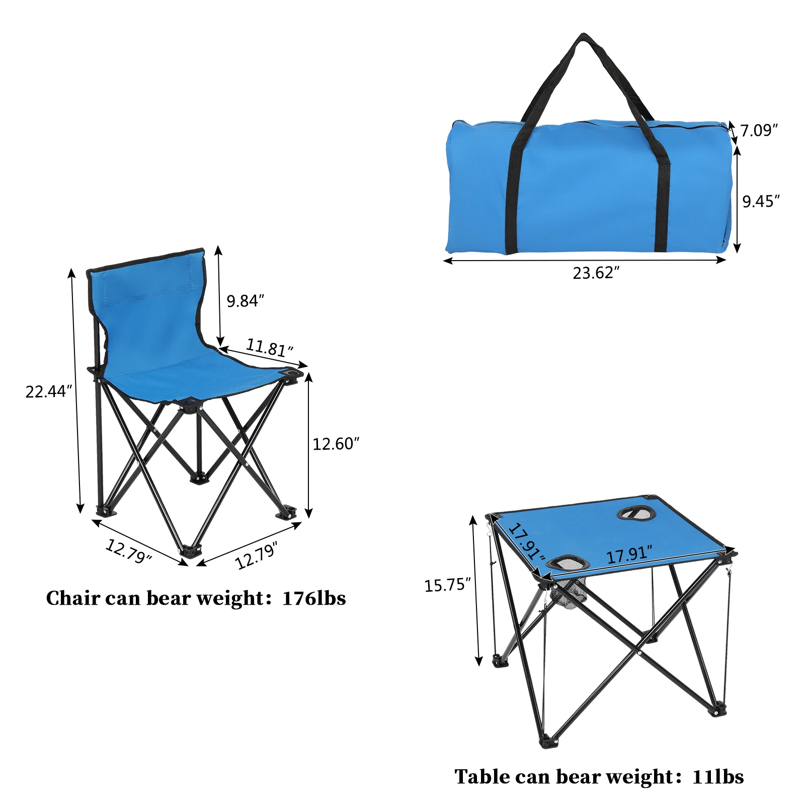 Oxford Cloth Steel Camping Folding Table and Chair Set Include 4 Chair+1 Square Table Blue[US-Stock]