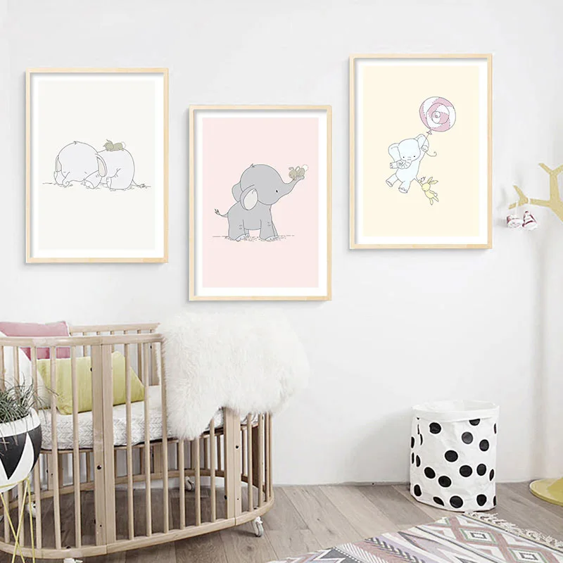 Elephant Nursery Wall Art Canv - Convertible Crib Set 评论和价格